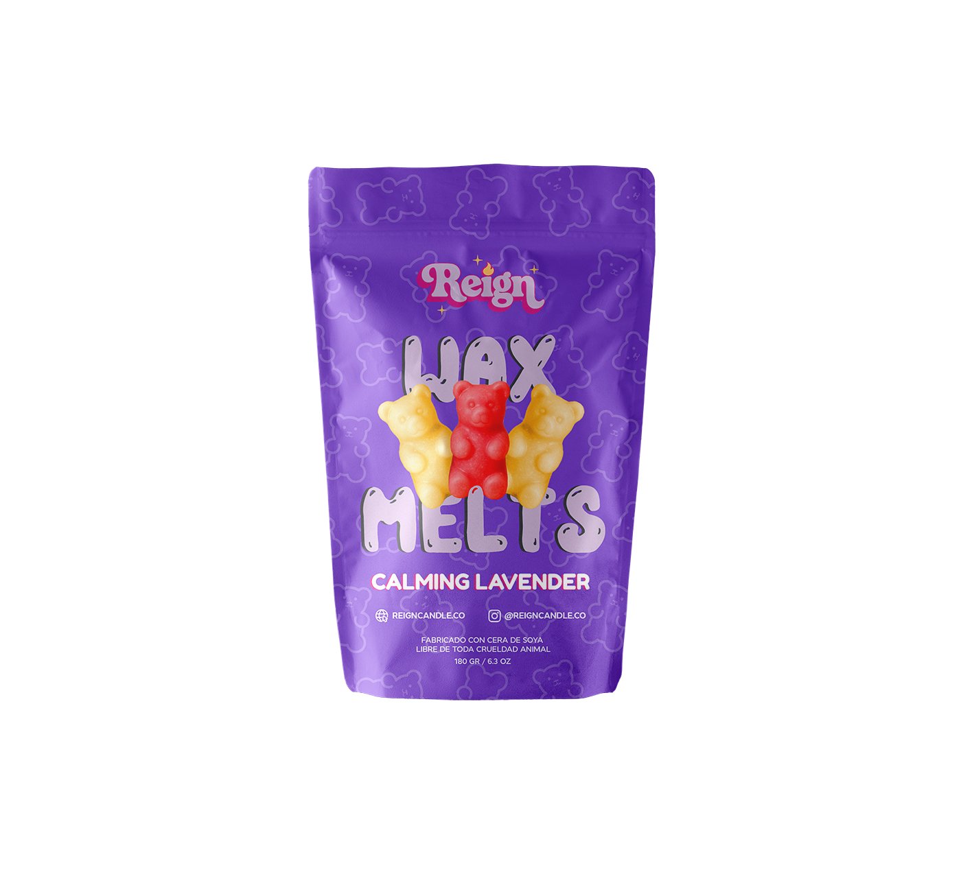 Bolsa morada de wax melts Calming Lavender de Reign