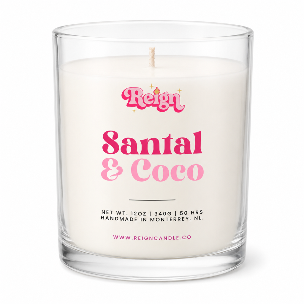 Vela de soya Santal y Coco de Reign para cuidar y disfrutar en casa